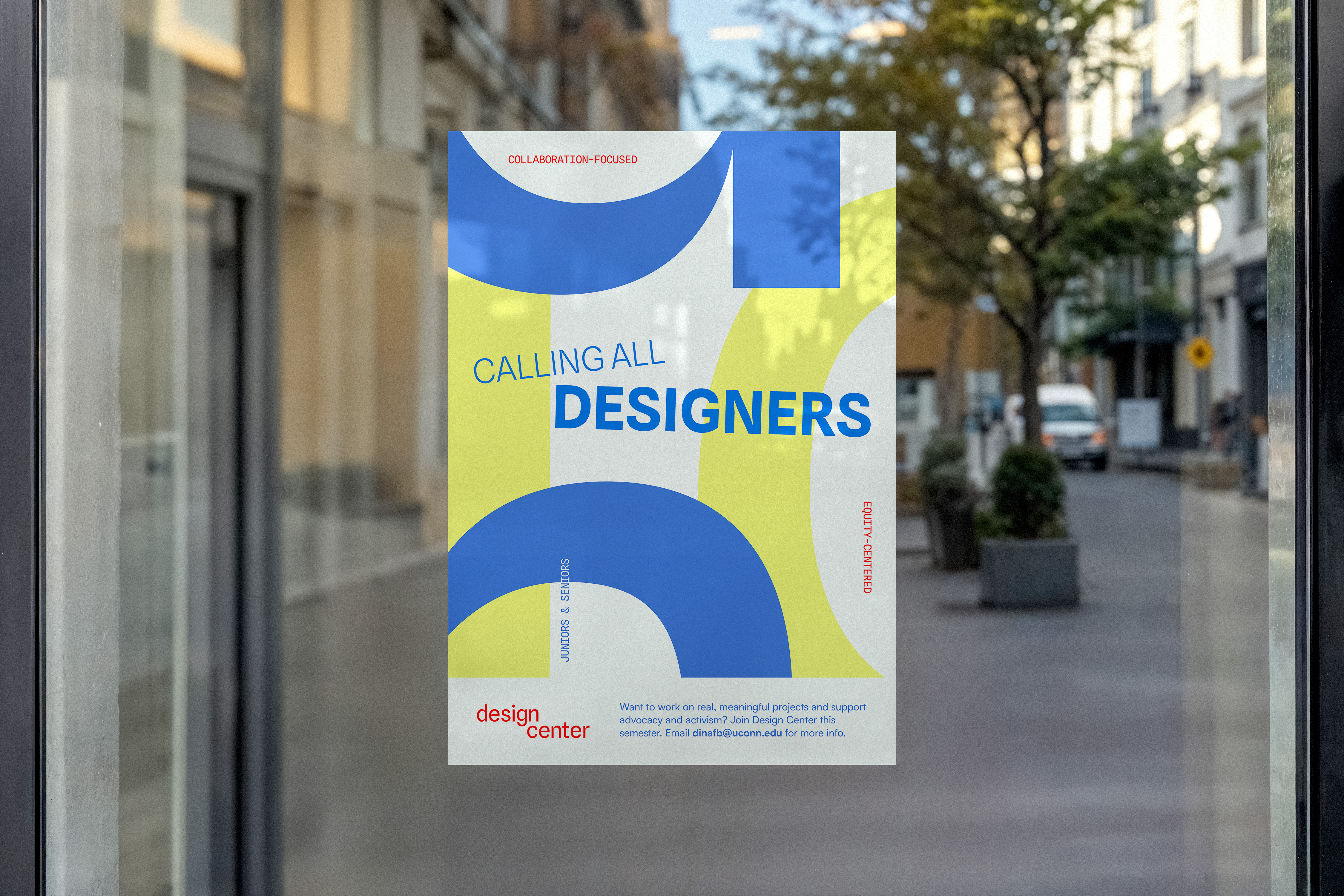 poster calling for design students to join design center