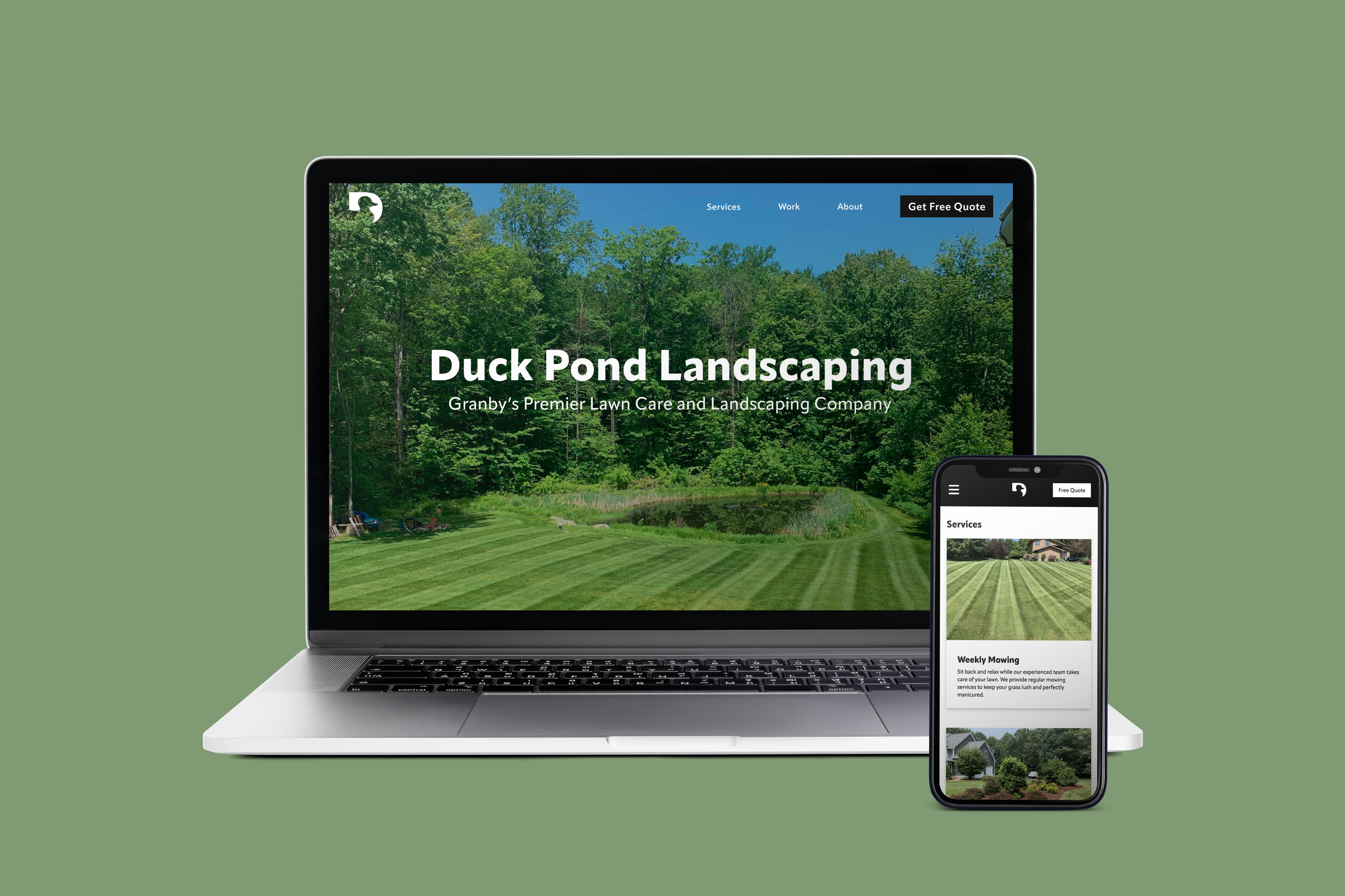 website mockup on phone and desktop for duck pond