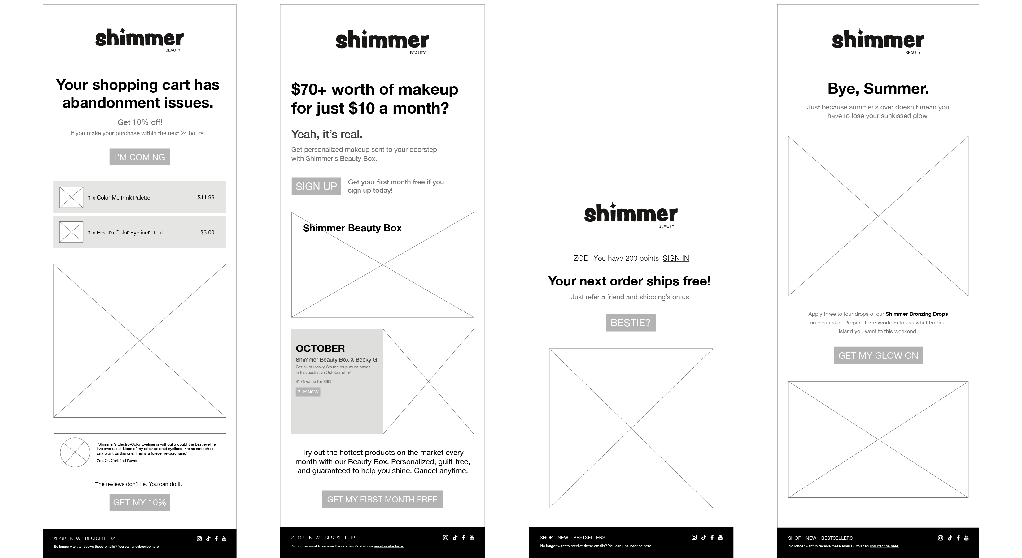 shimmer email wireframes