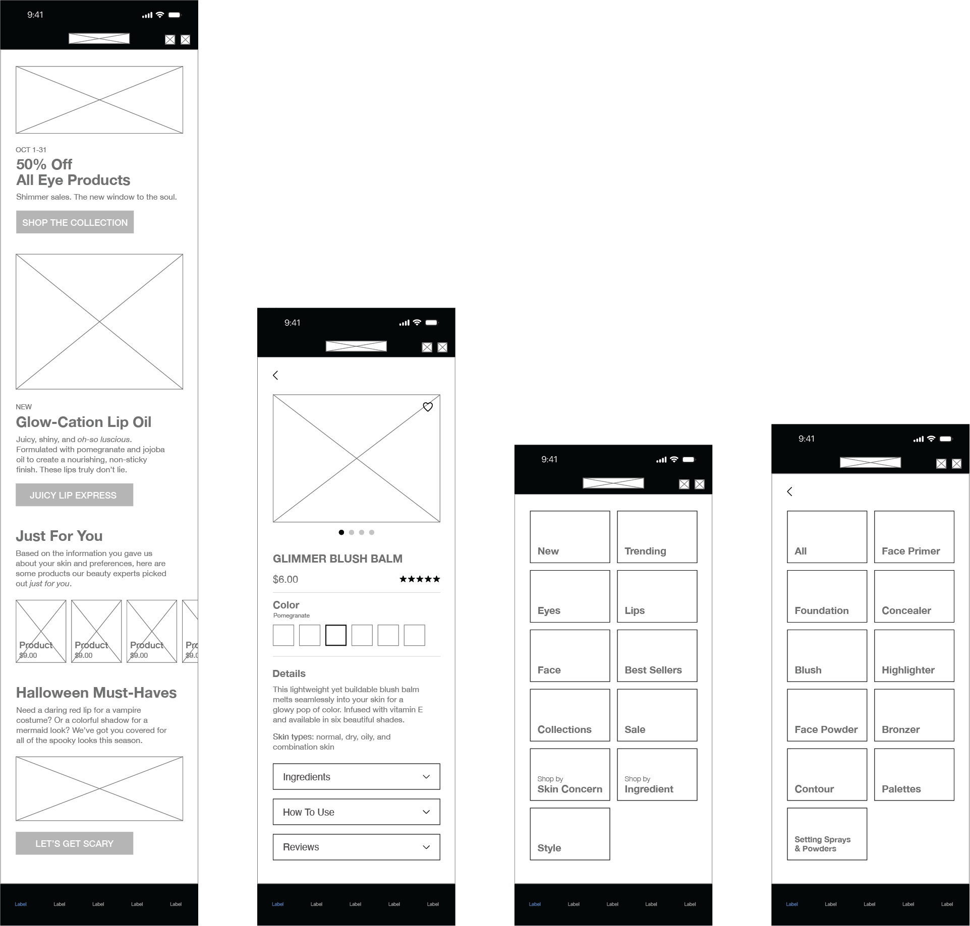 in-app wireframes