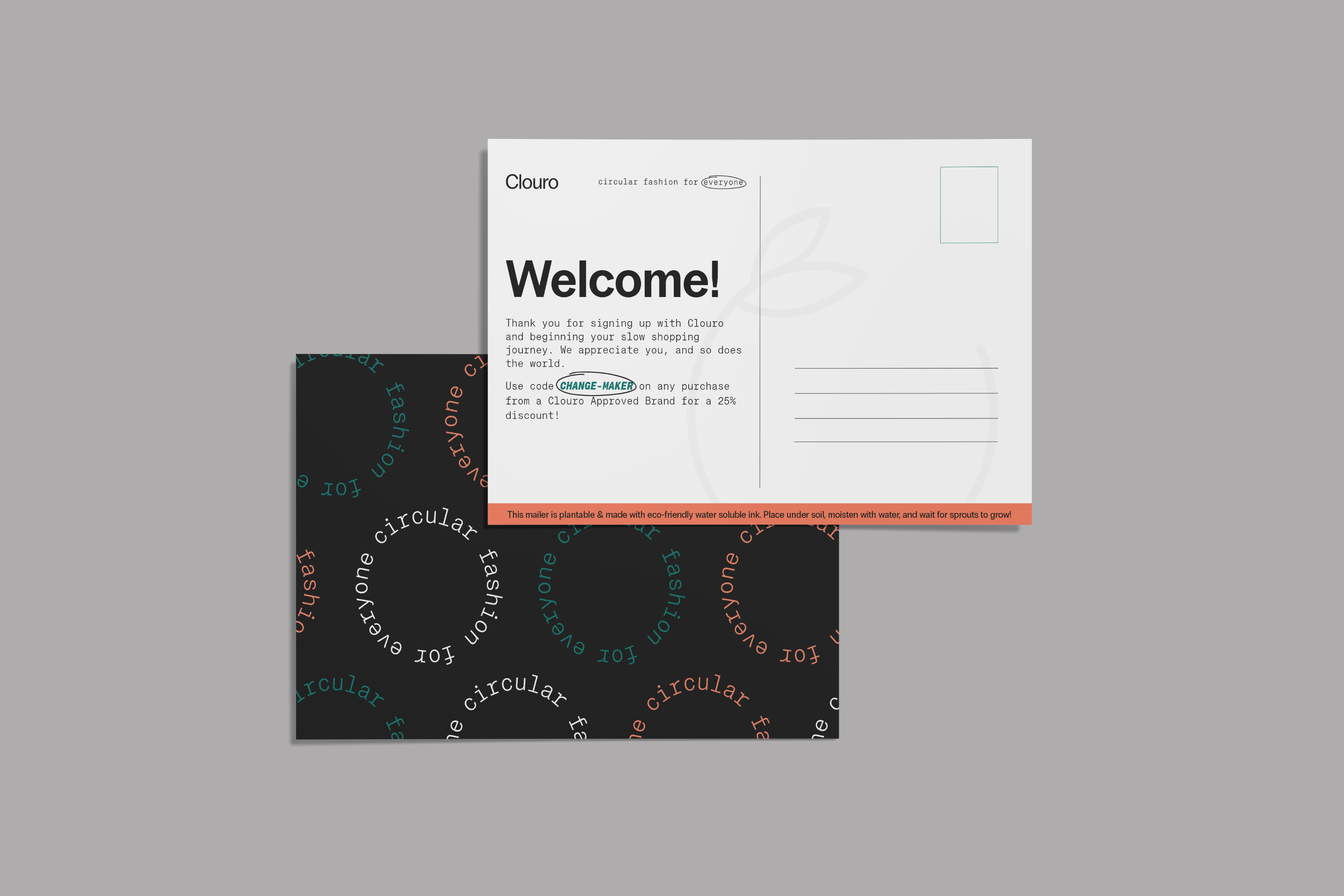 postcard that new users of Clouro recieve with a discount