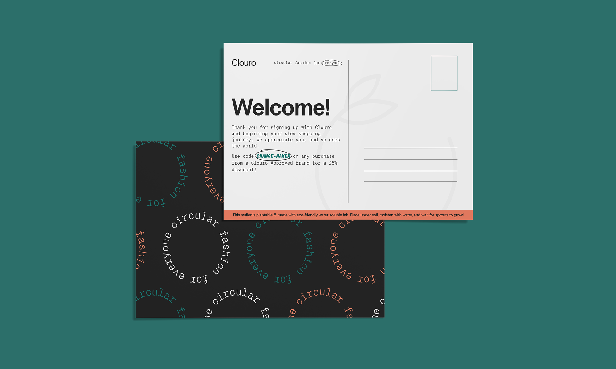 postcard that new users of Clouro recieve with a discount