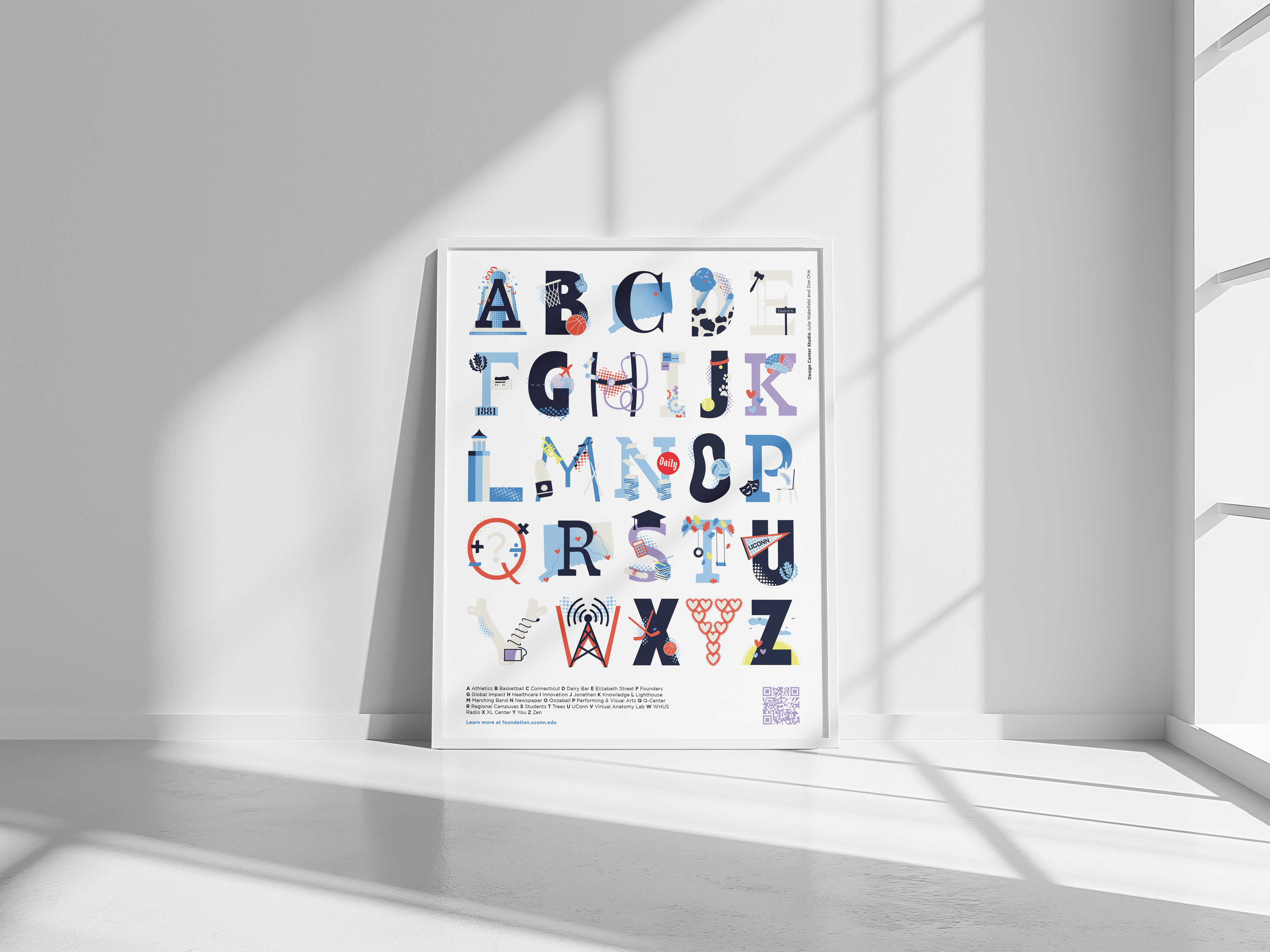 poster mockup of letters A-Z with a description of the word associated with each letter at the bottom.