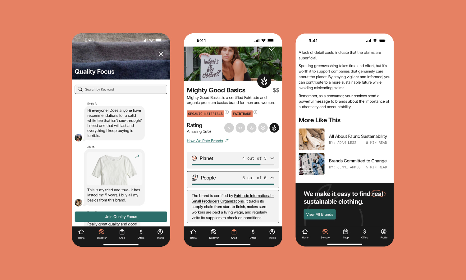 three screen flat layout of three app screens: