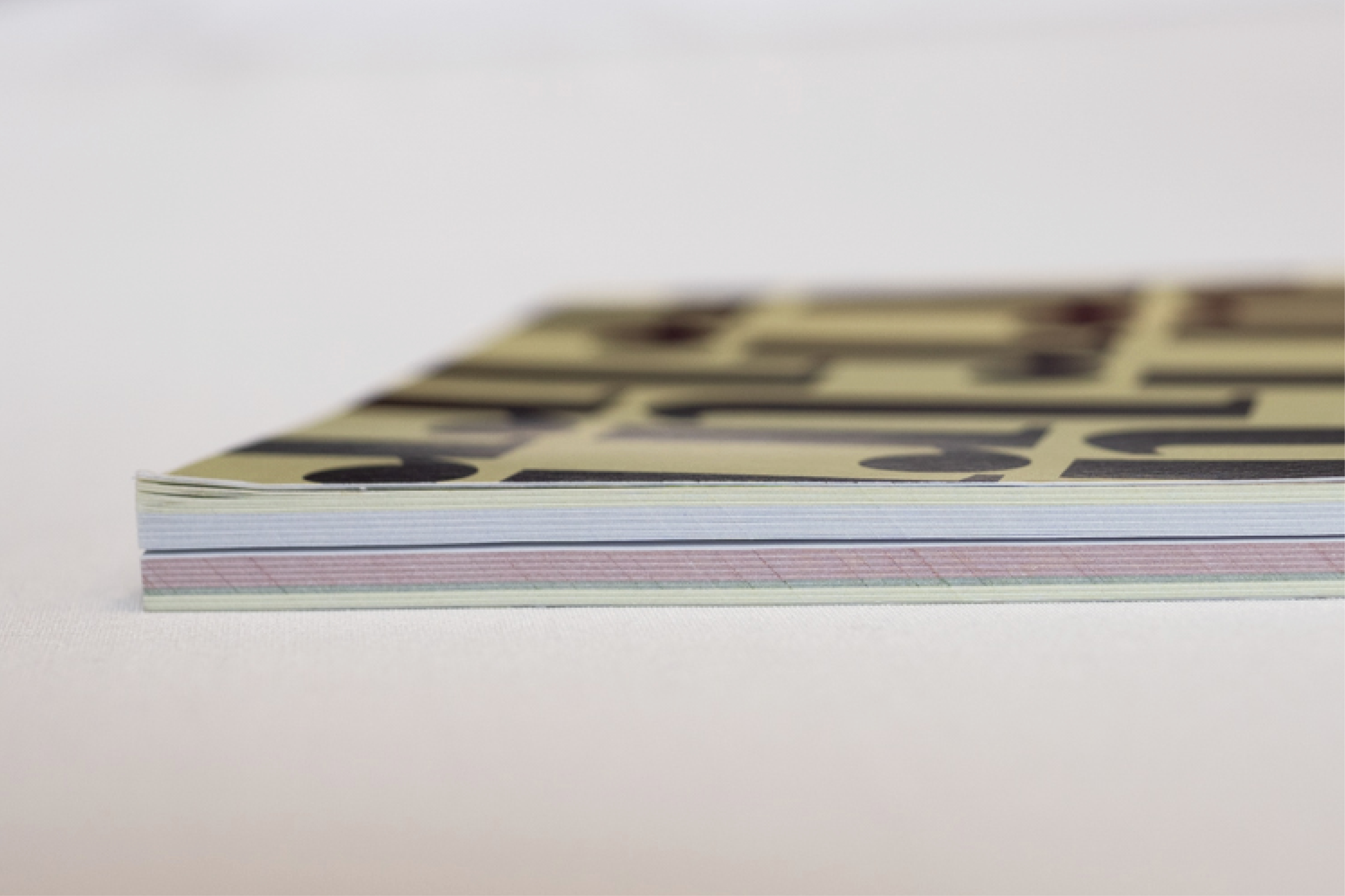 showcasing the color blocking of the page edges on the side of the book