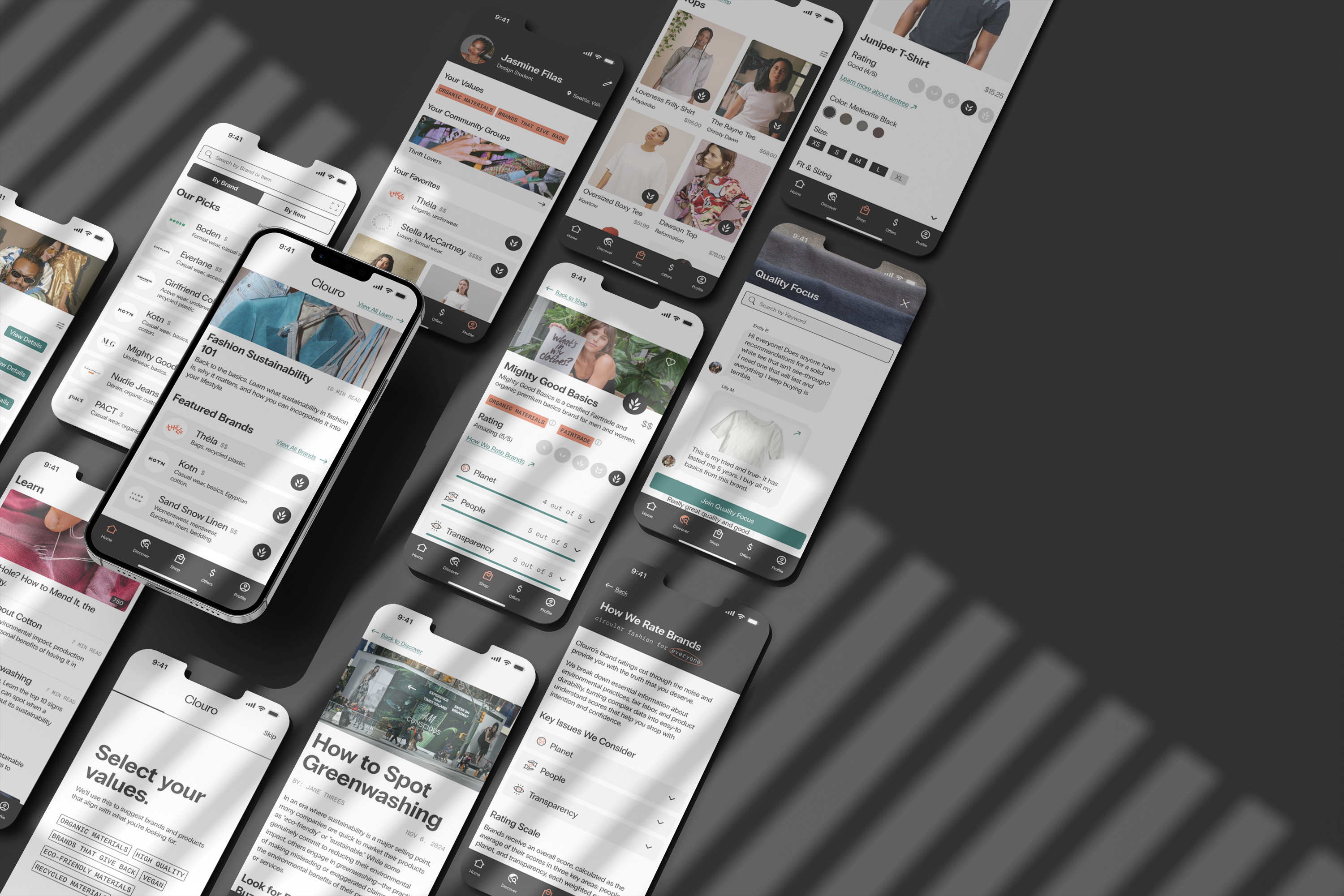multiple screen mockup showcasing Clouro app screens