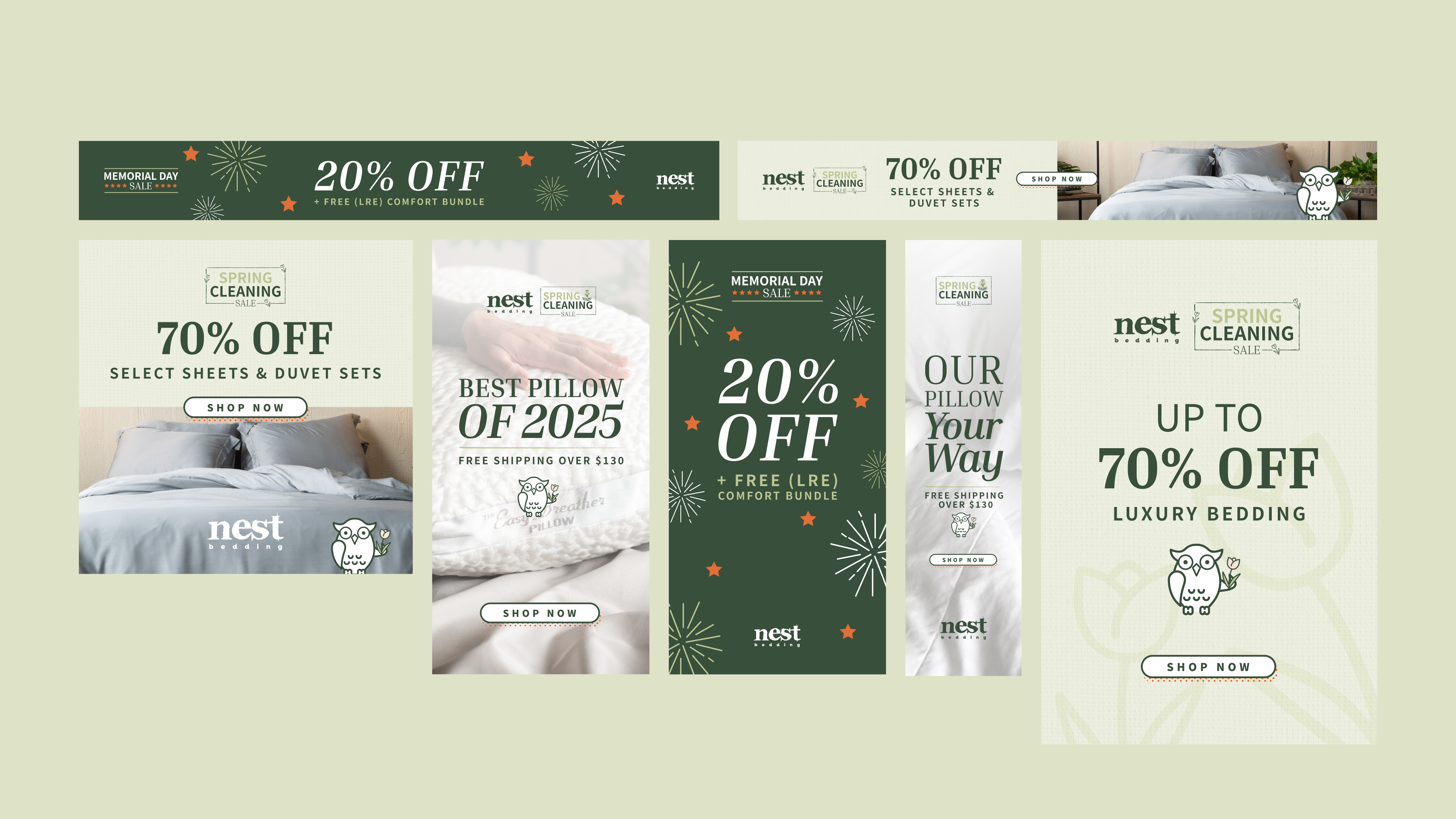 various digital ads for nest bedding promotiing sales