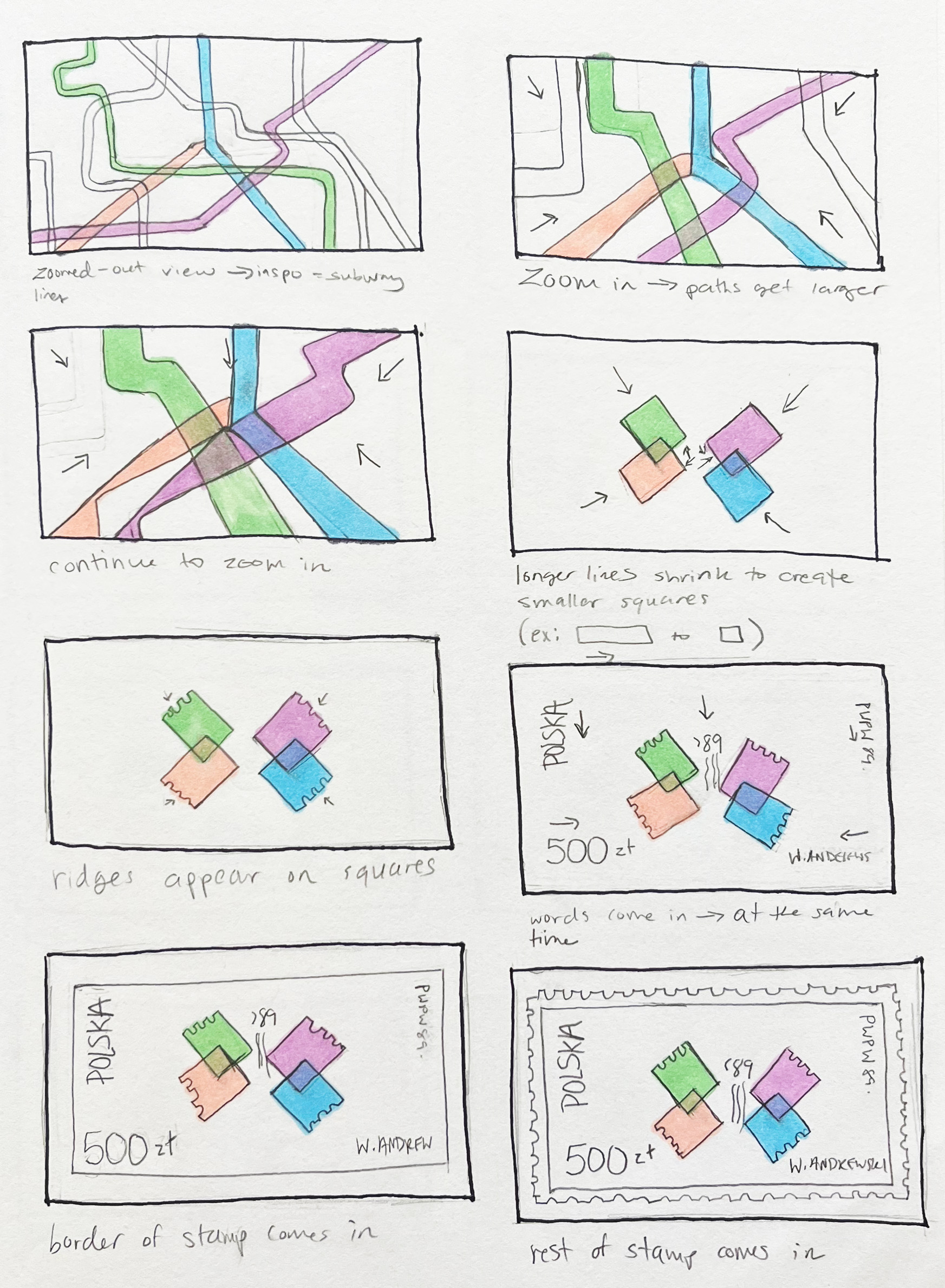 Second storyboard concept with elements inspired by subway lines