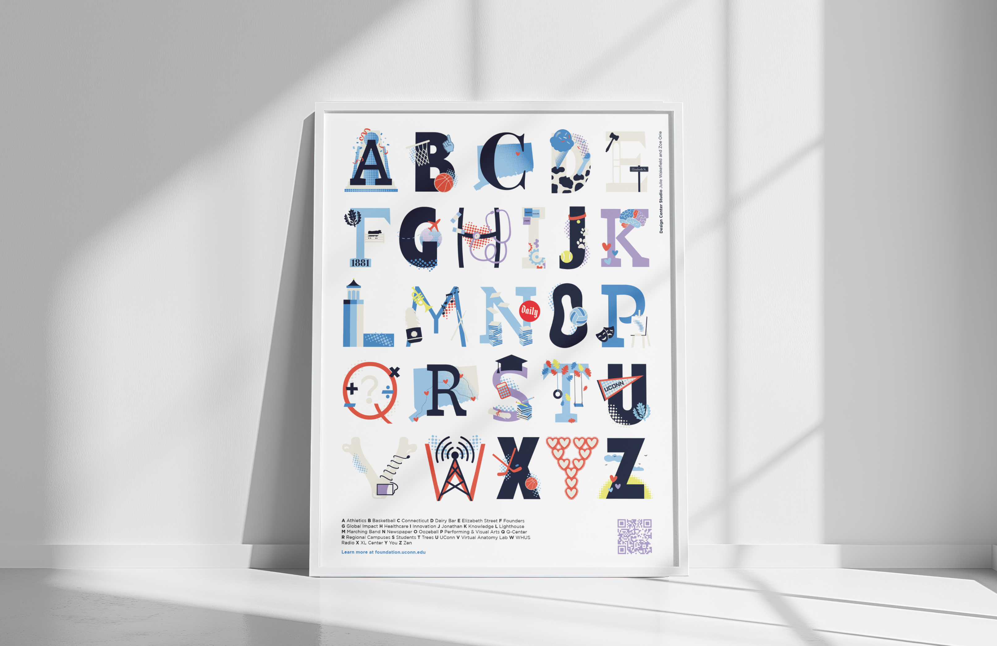 poster mockup of letters A-Z with a description of the word associated with each letter at the bottom.